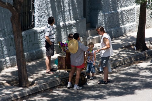 Street organ outside our hostel in Santiago