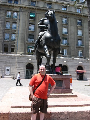 Simon in Plaza de Armas, Santiago