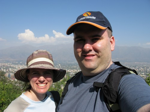 Simon and Leanne at Cerro San Cristobal, admiring the views of Santiago, Ch