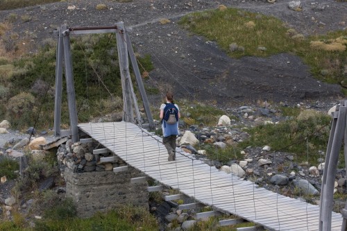 Leanne crosses Rio Ascencio - Torres del Paine, Chile