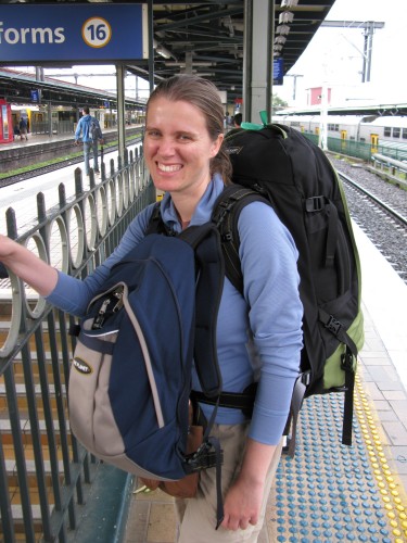 Leanne with her pack - Sydney Central Station