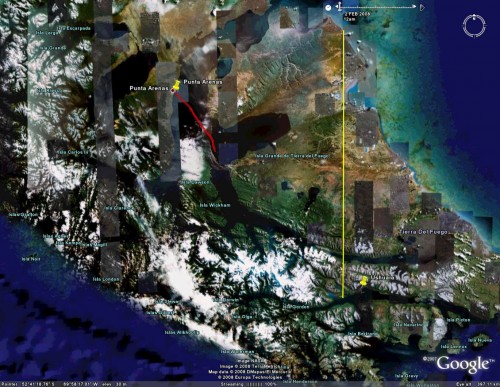 Cruceros Australis day 1 - satellite view