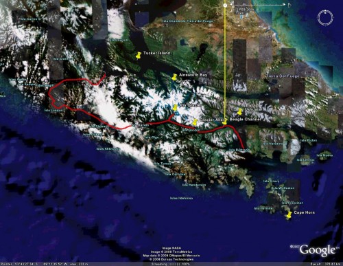 Cruceros Australis day 3 - satellite view