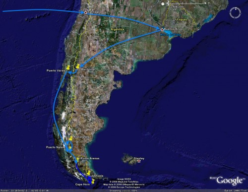 Ushuaia - trip overview satellite image