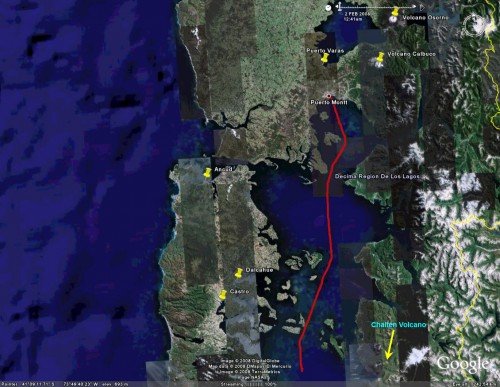 Chaiten Volcano Chile - satellite map