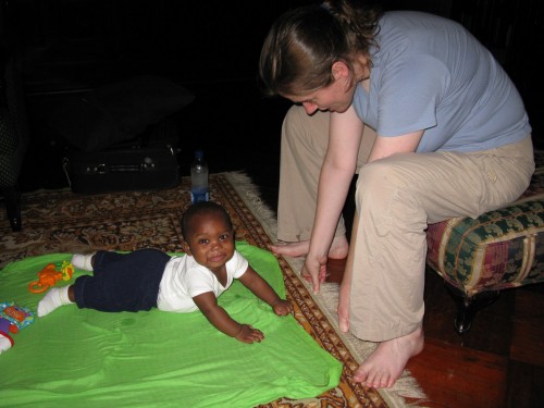 Andres gets some "tummy time"